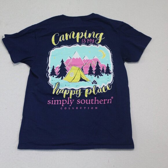 Simply Southern Men Blue Tee Shirt "Camping Is My Happy Place" Size Small - Picture 2 of 9